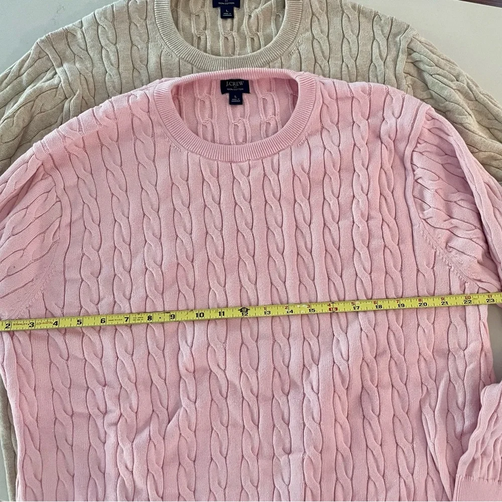 Two J. Crew Men's Cable Knit Sweaters 100% cotton - Soft Pink and Beige - Picture 3 of 5